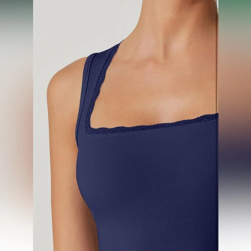 Women's Square Neck Long Maxi Dress Sleeveless Lounge Ribbed Full Length NWT M - Picture 5 of 6